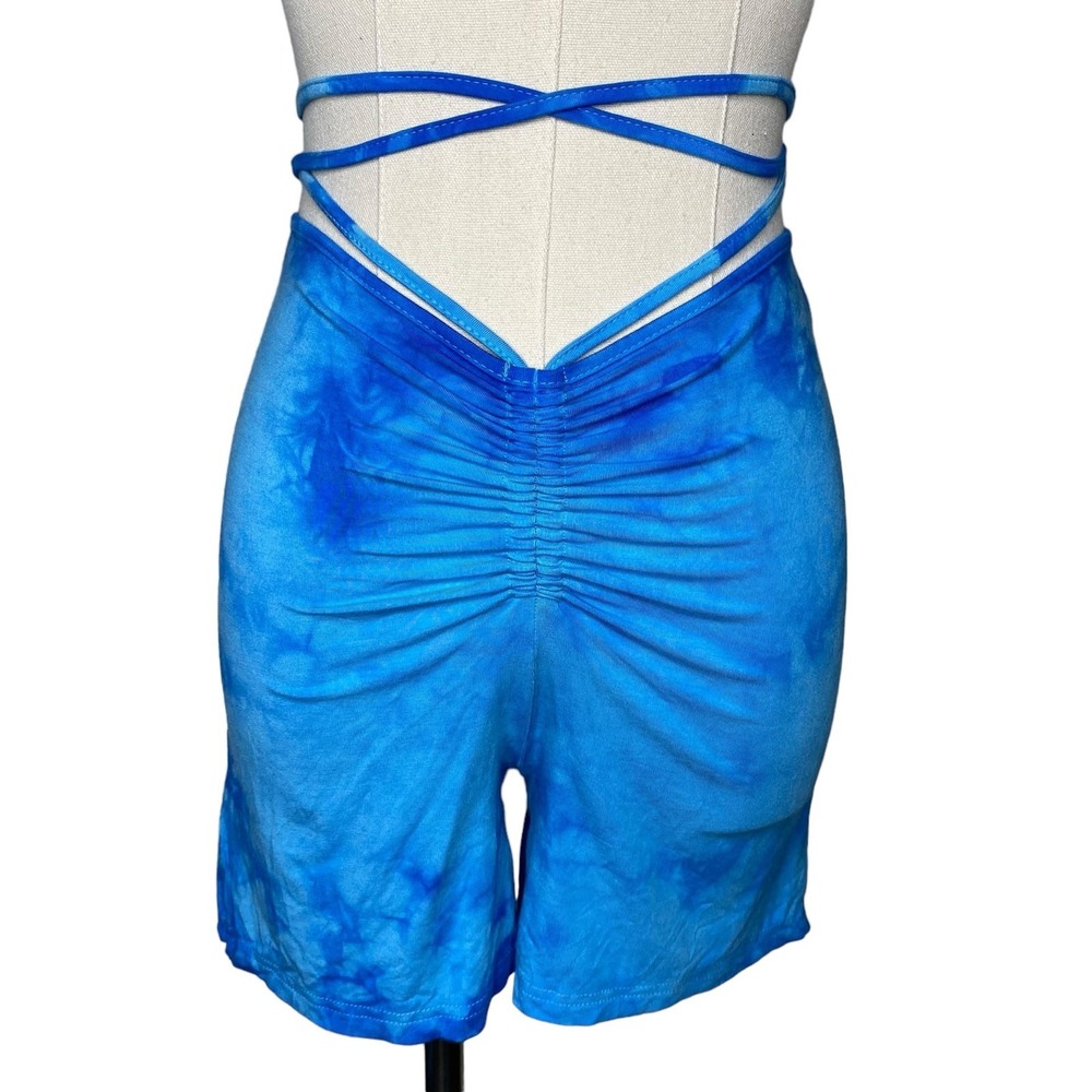 I Am Gia Halo Shorts Tie Waist Summer Festival Blue Tie Dye size Small - Picture 2 of 4